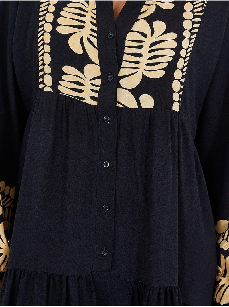 Vestido comprido estampado com decote em v bdart Azul-noite - Kiabi