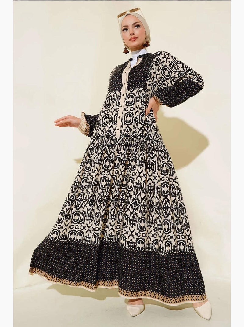Vestido comprido estampado com decote em v bdart Bege-argila - Kiabi