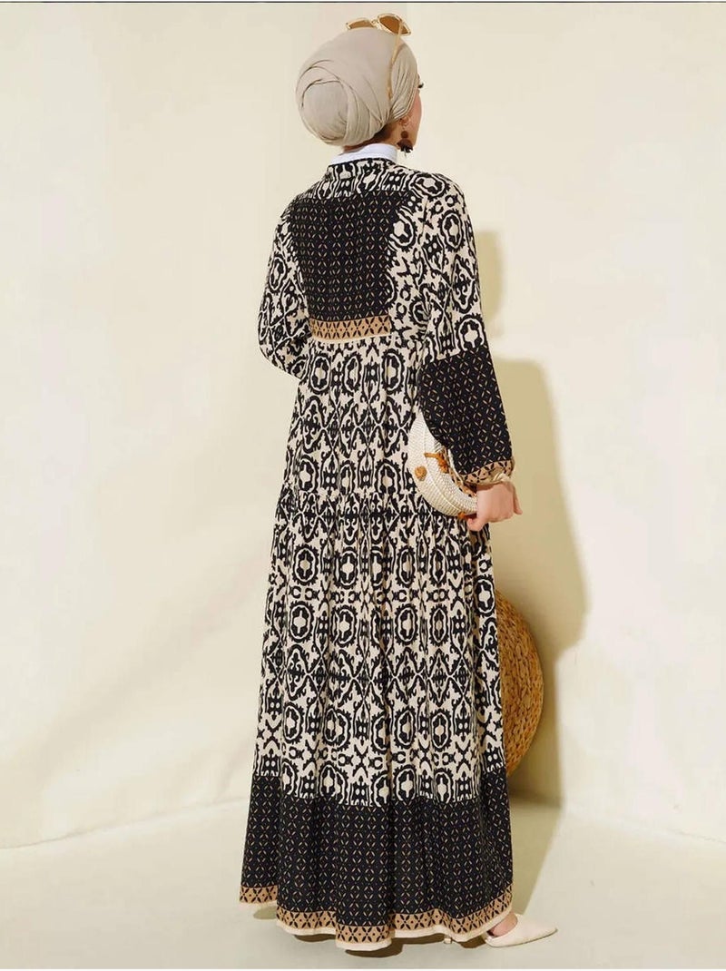 Vestido comprido estampado com decote em v bdart Bege-argila - Kiabi