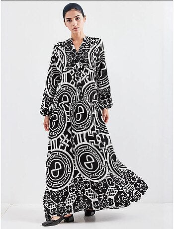 Vestido comprido estampado com decote em v bdart