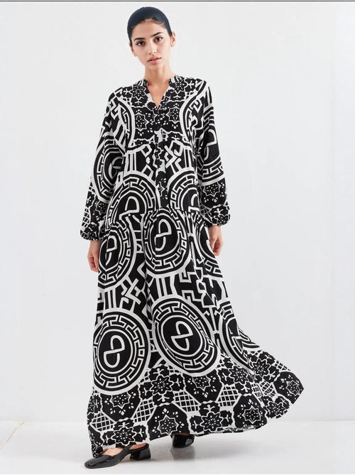 Vestido comprido estampado com decote em v bdart - Kiabi Vestido comprido estampado com decote em v bdart - Kiabi