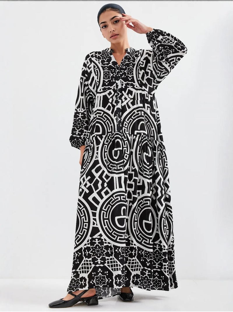 Vestido comprido estampado com decote em v bdart Branco sujo - Kiabi