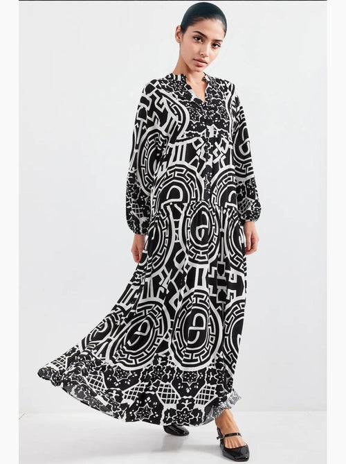 Vestido comprido estampado com decote em v bdart - Kiabi Vestido comprido estampado com decote em v bdart - Kiabi
