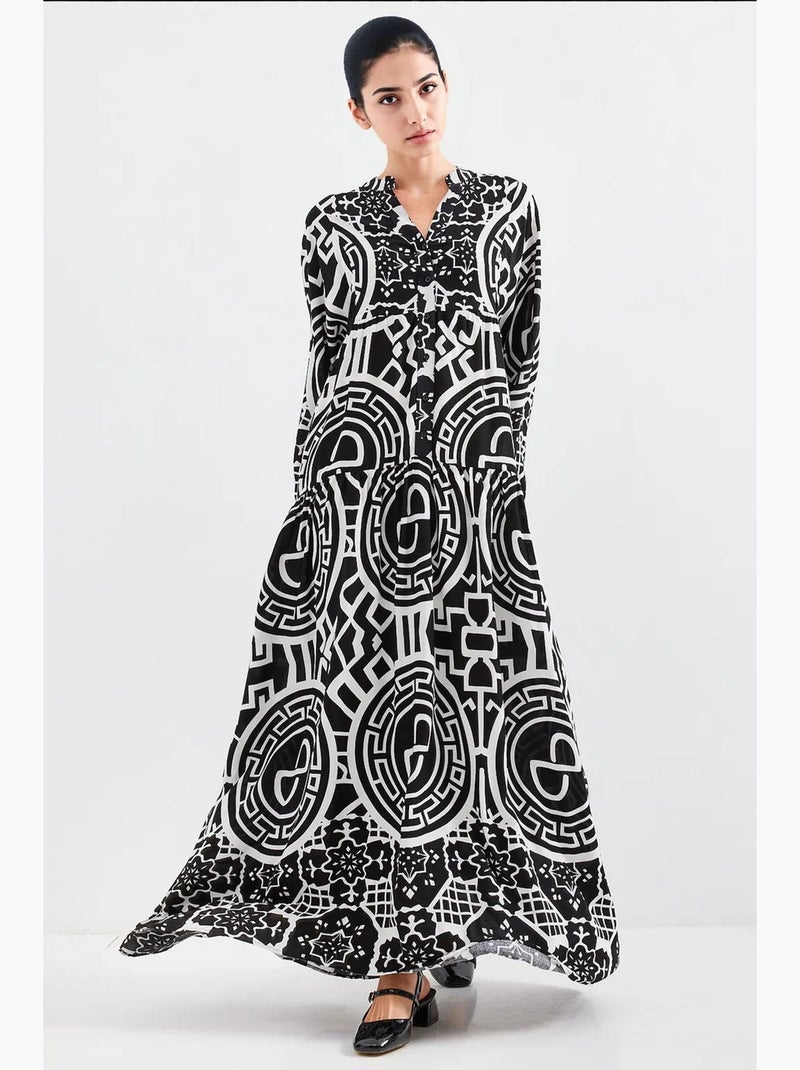 Vestido comprido estampado com decote em v bdart Branco sujo - Kiabi