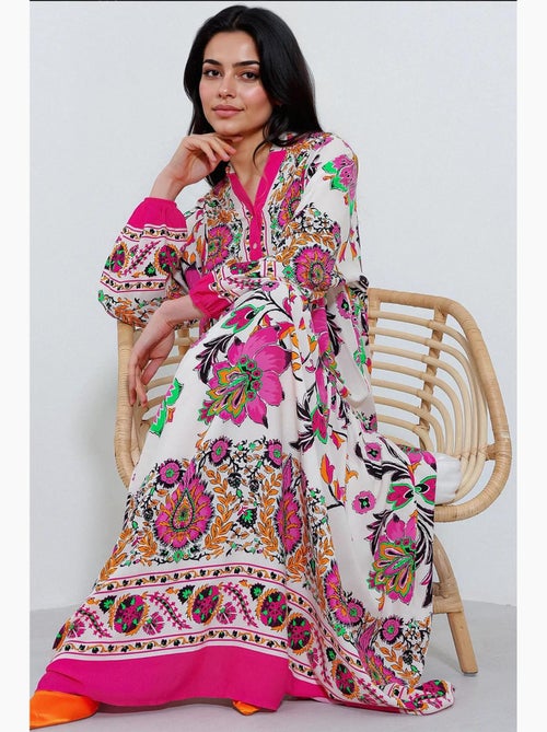 Vestido comprido estampado com decote em v bdart - Kiabi Vestido comprido estampado com decote em v bdart - Kiabi