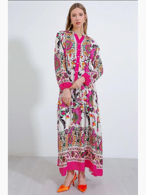 Vestido comprido estampado com decote em v bdart - Kiabi Vestido comprido estampado com decote em v bdart - Kiabi