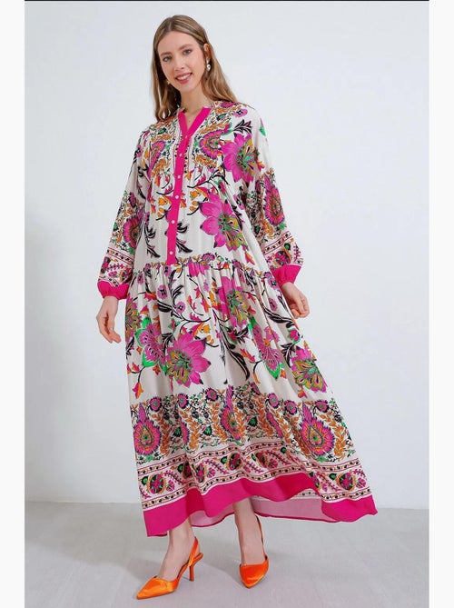 Vestido comprido estampado com decote em v bdart - Kiabi Vestido comprido estampado com decote em v bdart - Kiabi