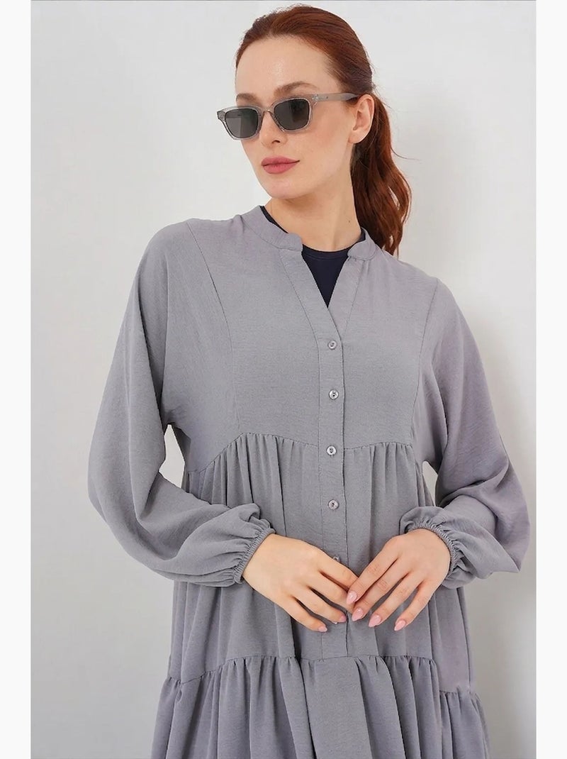 Vestido comprido estampado com decote em v bdart Cinza - Kiabi