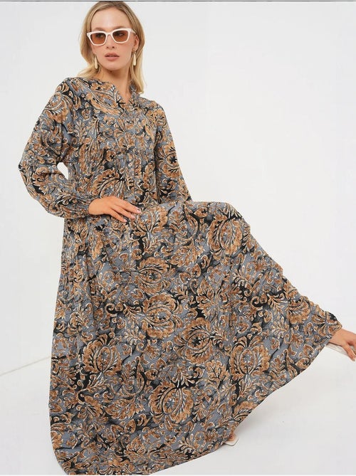 Vestido comprido estampado com decote em v bdart - Kiabi Vestido comprido estampado com decote em v bdart - Kiabi