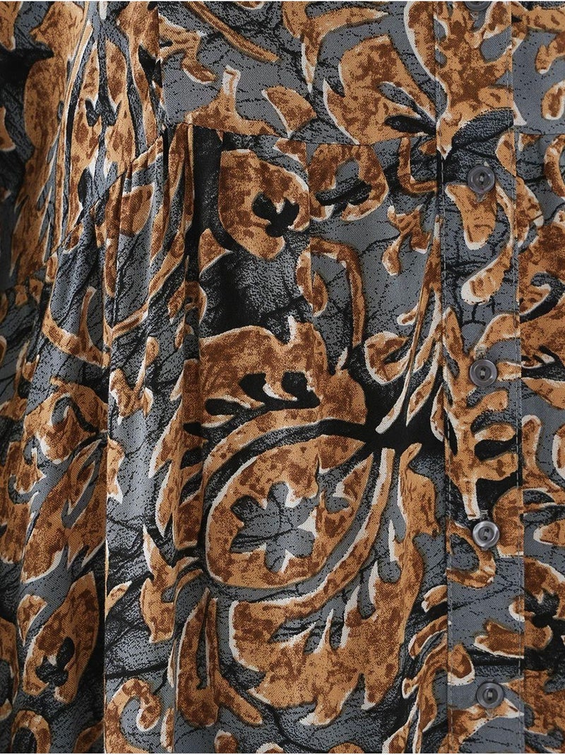 Vestido comprido estampado com decote em v bdart Cinza médio - Kiabi
