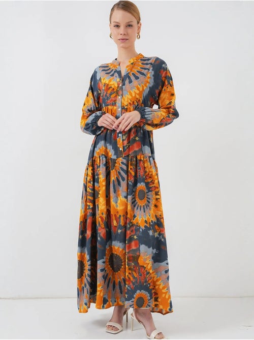 Vestido comprido estampado com decote em v bdart - Kiabi