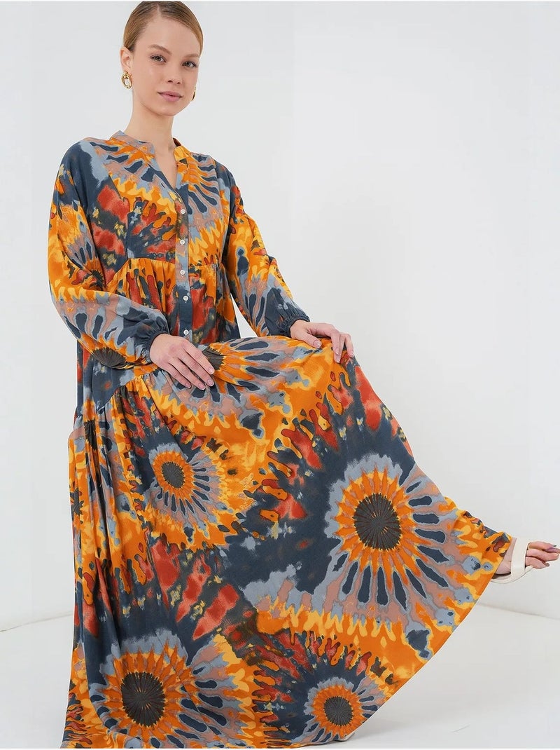 Vestido comprido estampado com decote em v bdart Cobre - Kiabi