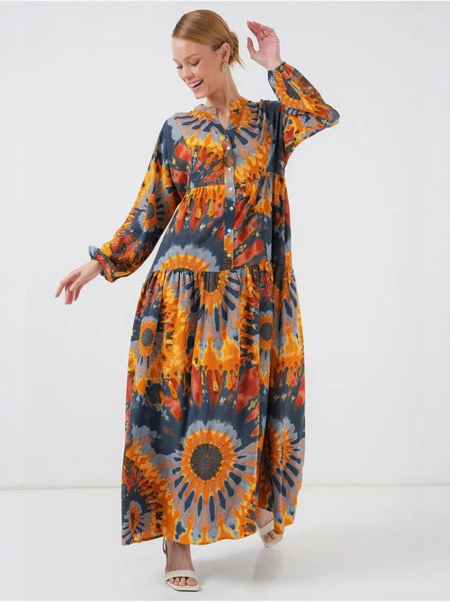 Vestido comprido estampado com decote em v bdart - Kiabi