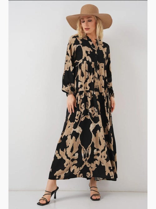 Vestido comprido estampado com decote em v bdart - Kiabi Vestido comprido estampado com decote em v bdart - Kiabi