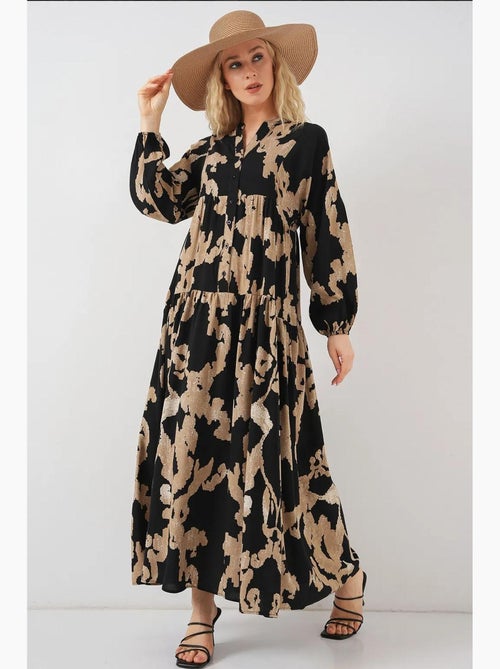 Vestido comprido estampado com decote em v bdart - Kiabi Vestido comprido estampado com decote em v bdart - Kiabi