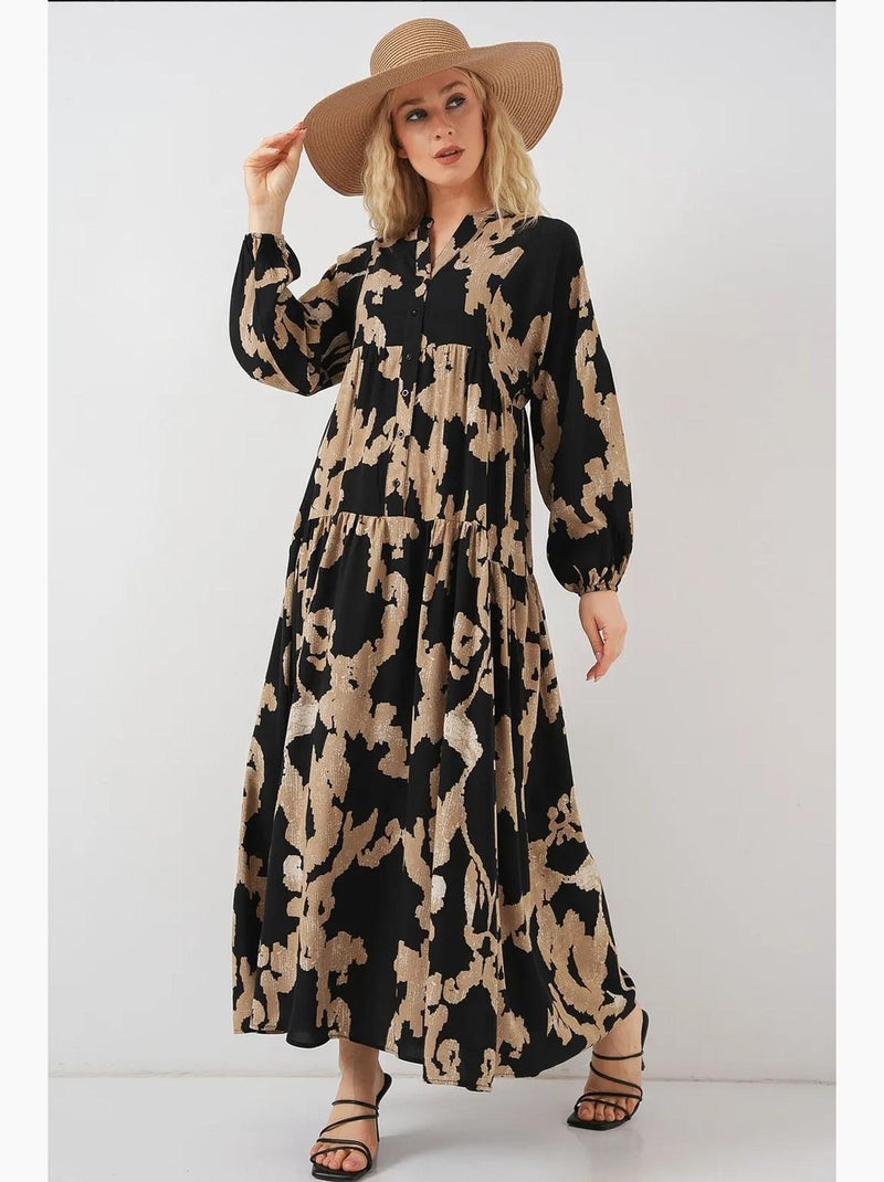 Vestido comprido estampado com decote em v bdart Greige - Kiabi
