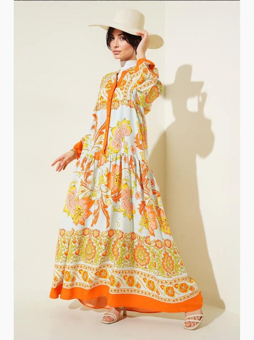 Vestido comprido estampado com decote em v bdart - Kiabi Vestido comprido estampado com decote em v bdart - Kiabi