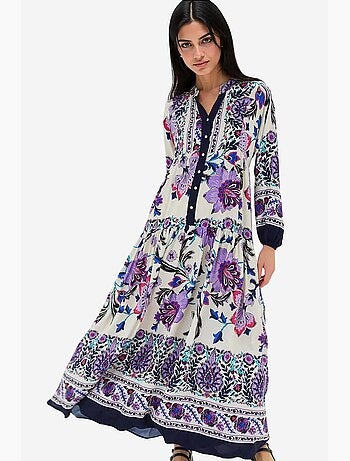 Vestido comprido estampado com decote em v bdart
