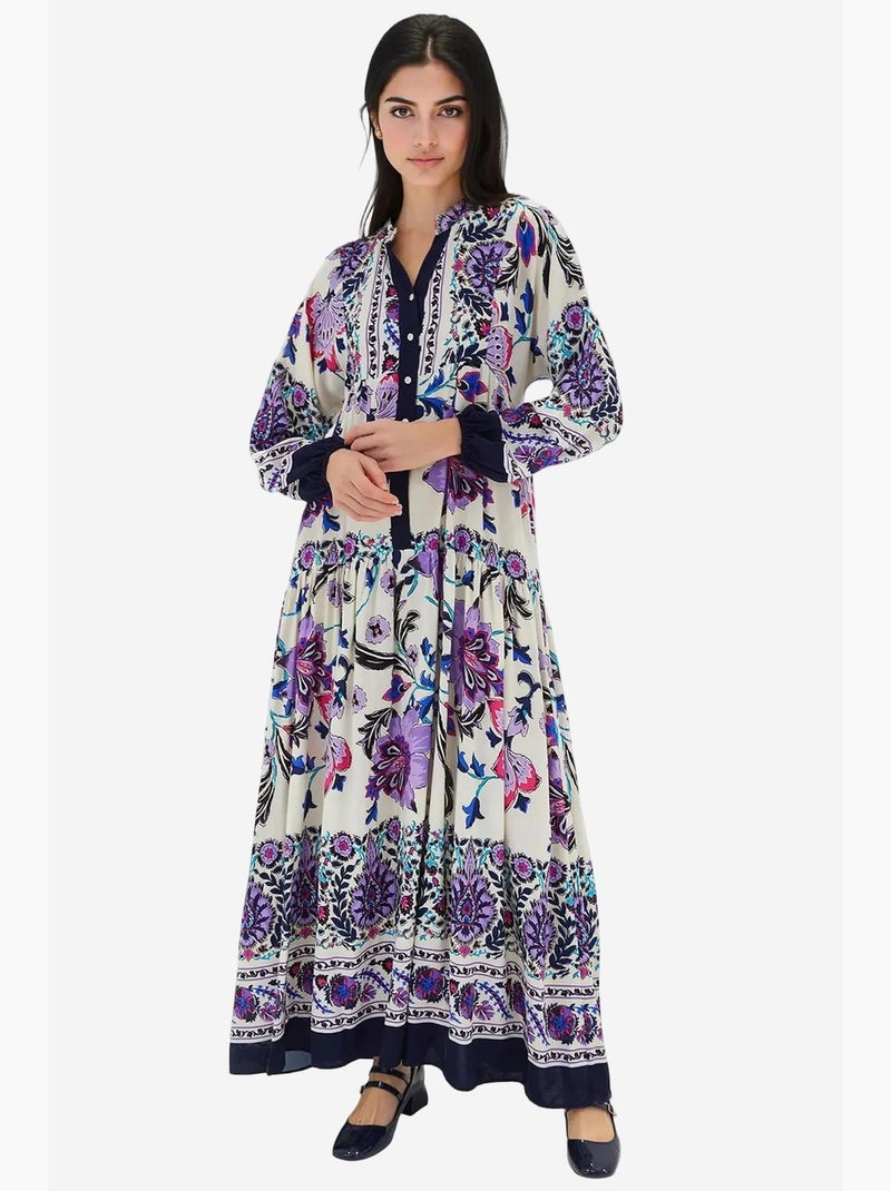 Vestido comprido estampado com decote em v bdart Lavanda - Kiabi