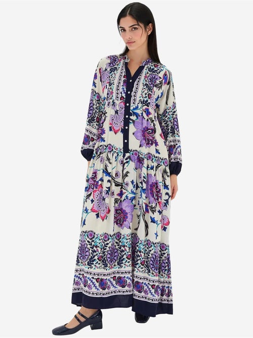Vestido comprido estampado com decote em v bdart - Kiabi Vestido comprido estampado com decote em v bdart - Kiabi