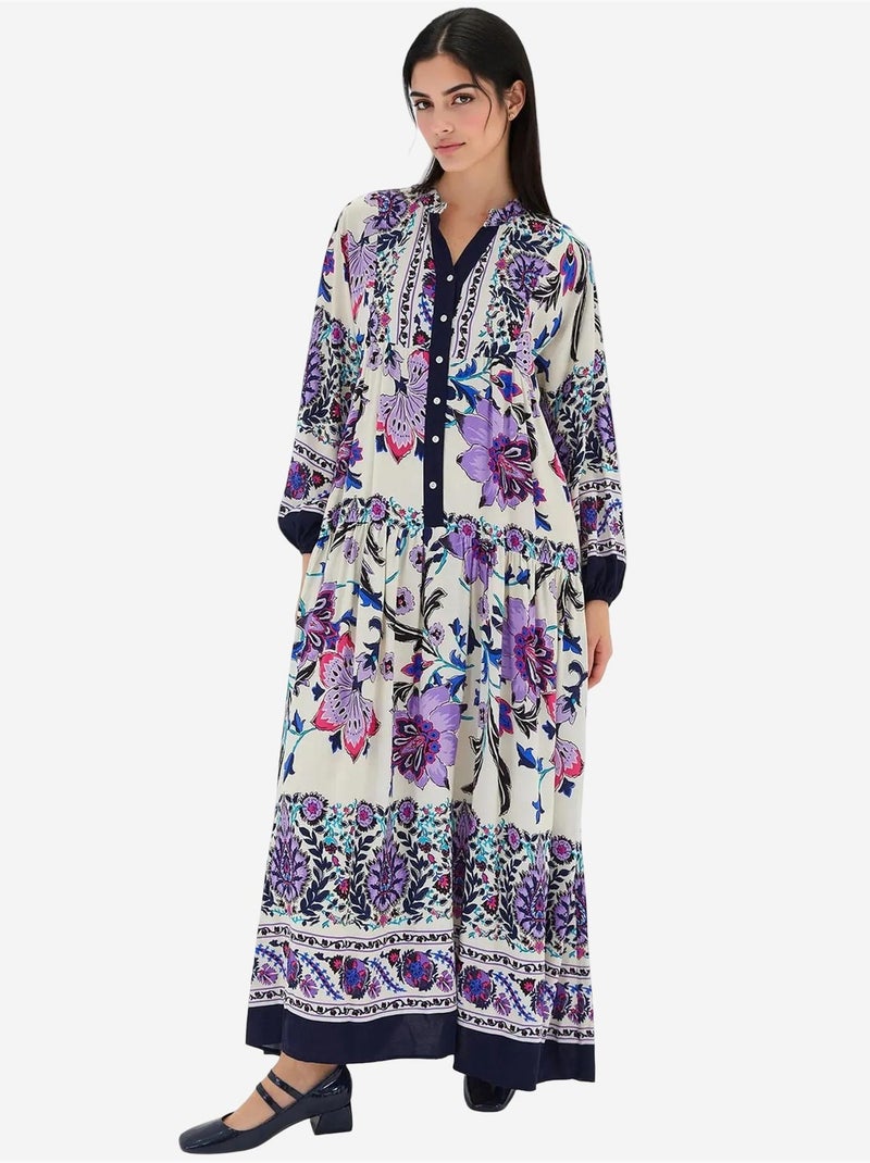 Vestido comprido estampado com decote em v bdart Lavanda - Kiabi