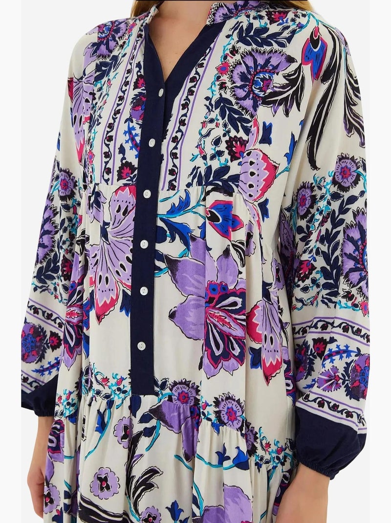 Vestido comprido estampado com decote em v bdart Lavanda - Kiabi