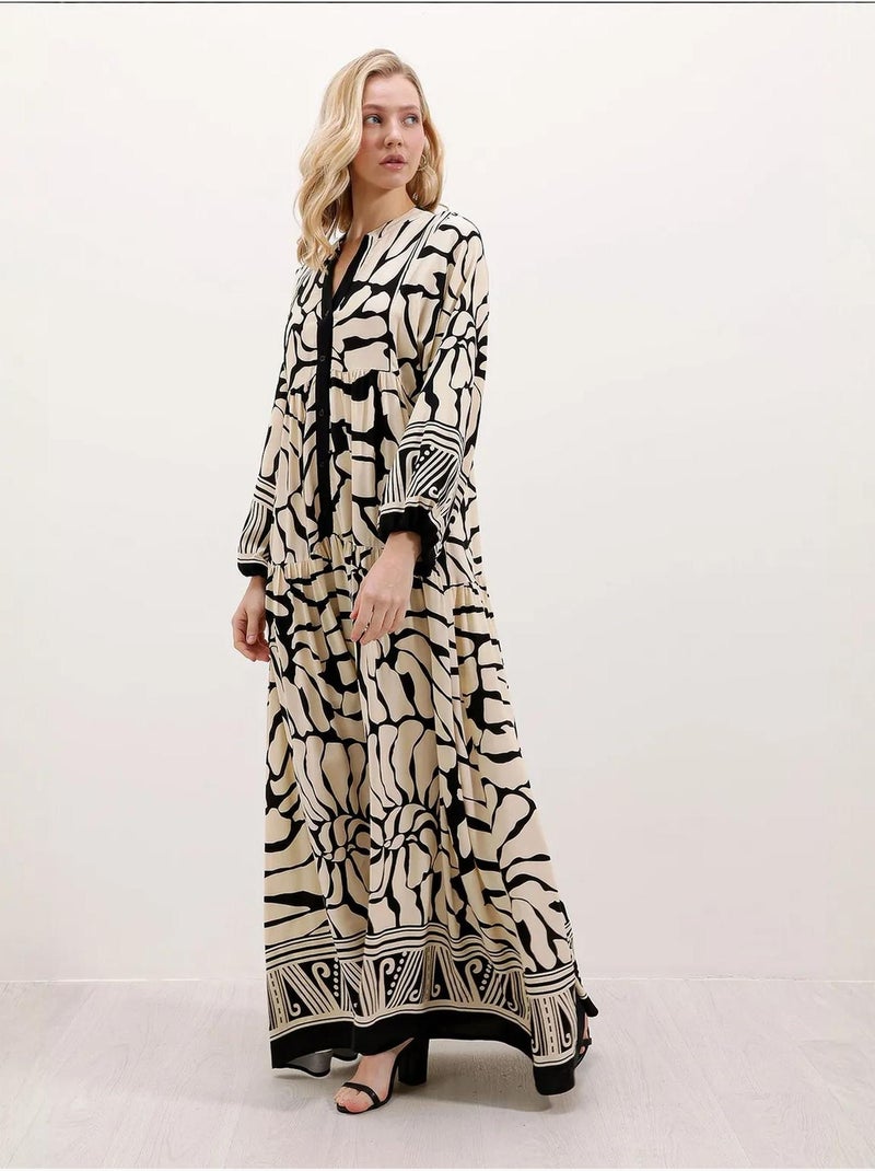 Vestido comprido estampado com decote em v bdart Marfim - Kiabi