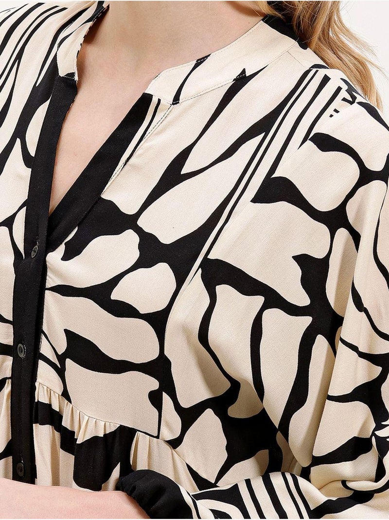 Vestido comprido estampado com decote em v bdart Marfim - Kiabi