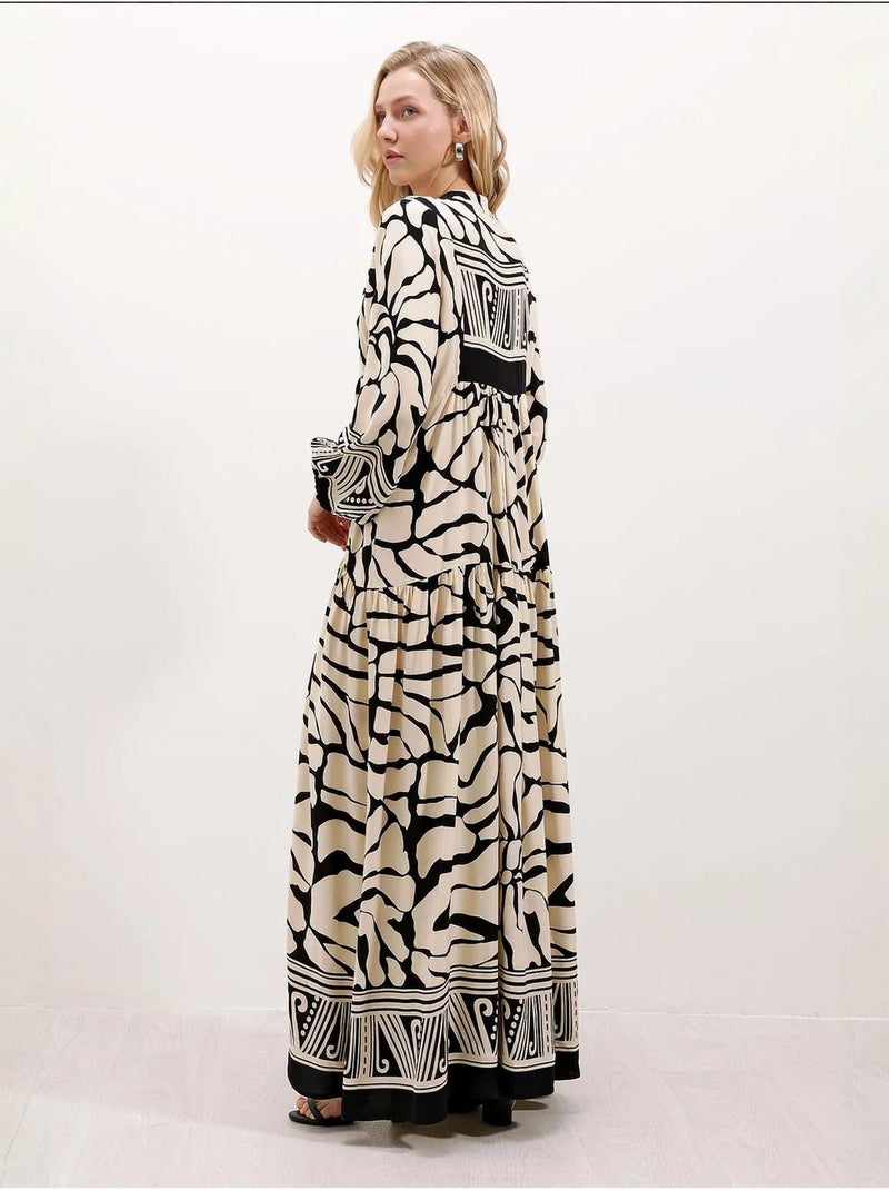 Vestido comprido estampado com decote em v bdart Marfim - Kiabi