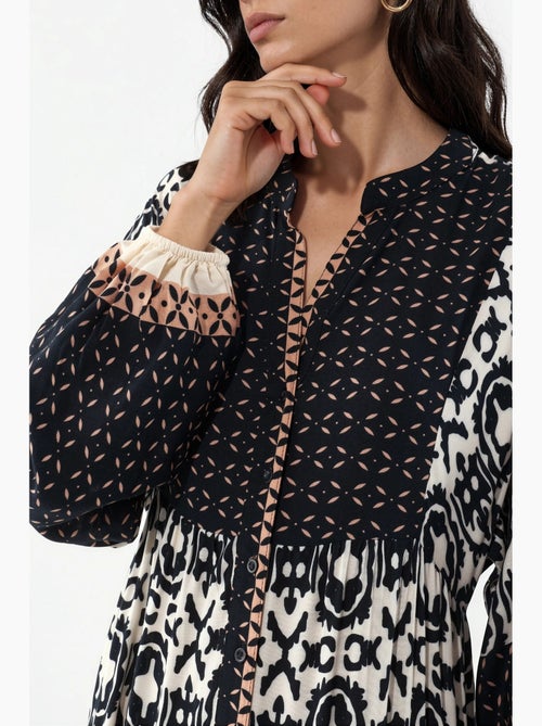 Vestido comprido estampado com decote em v bdart - Kiabi Vestido comprido estampado com decote em v bdart - Kiabi