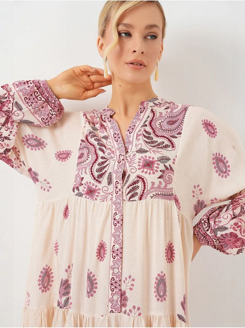 Vestido comprido estampado com decote em v bdart - Kiabi Vestido comprido estampado com decote em v bdart - Kiabi