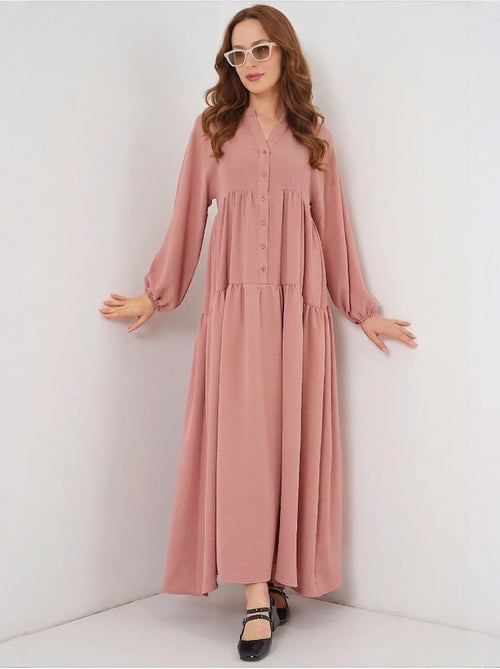 Vestido comprido estampado com decote em v bdart - Kiabi Vestido comprido estampado com decote em v bdart - Kiabi