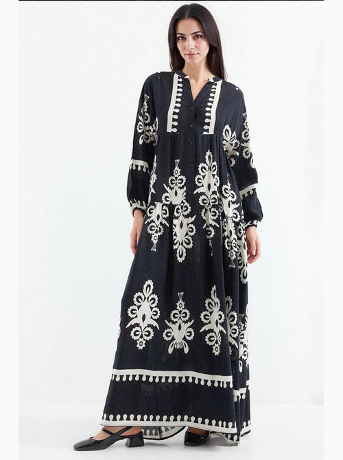 Vestido comprido estampado com decote em v bdart - Kiabi