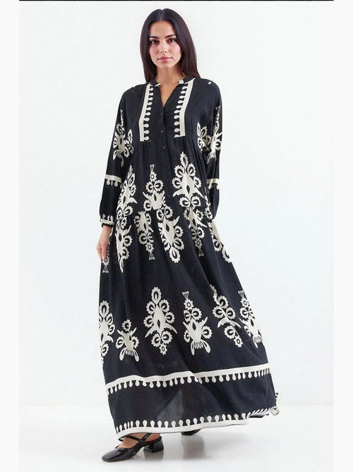 Vestido comprido estampado com decote em v bdart - Kiabi