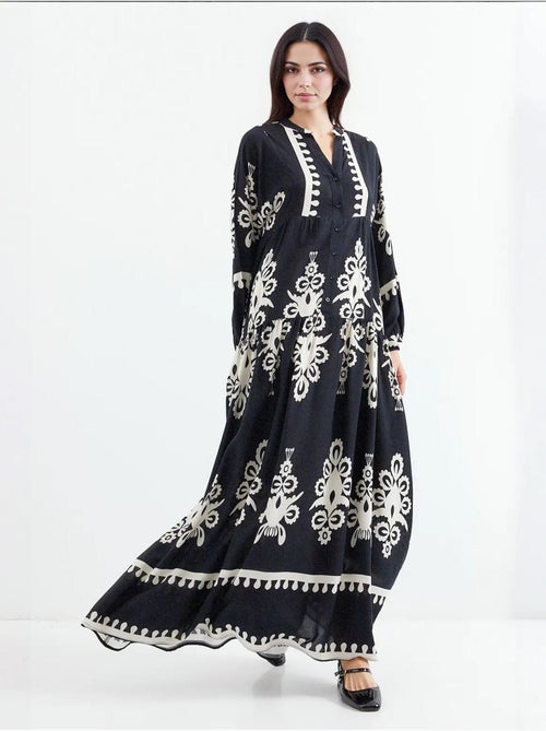 Vestido comprido estampado com decote em v bdart - Kiabi