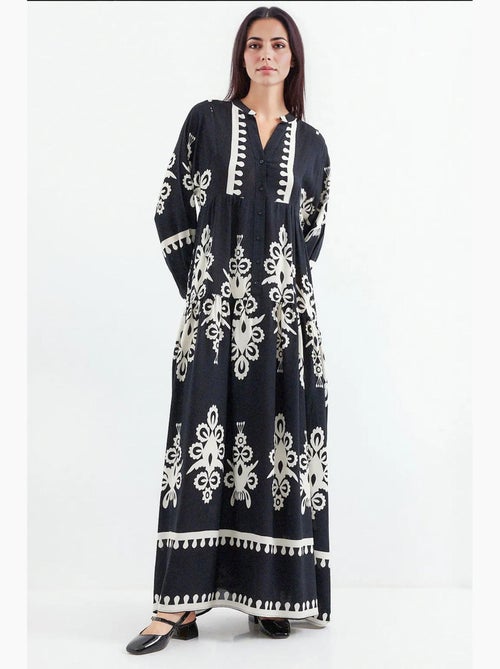Vestido comprido estampado com decote em v bdart - Kiabi