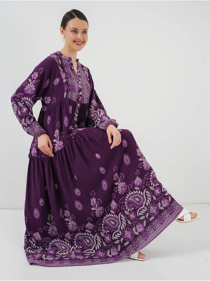 Vestido comprido estampado com decote em v bdart Roxo - Kiabi