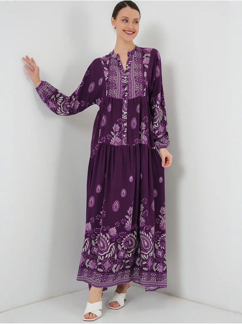 Vestido comprido estampado com decote em v bdart Roxo - Kiabi