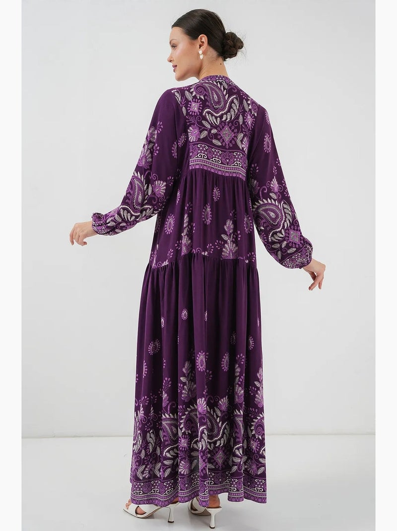 Vestido comprido estampado com decote em v bdart Roxo - Kiabi