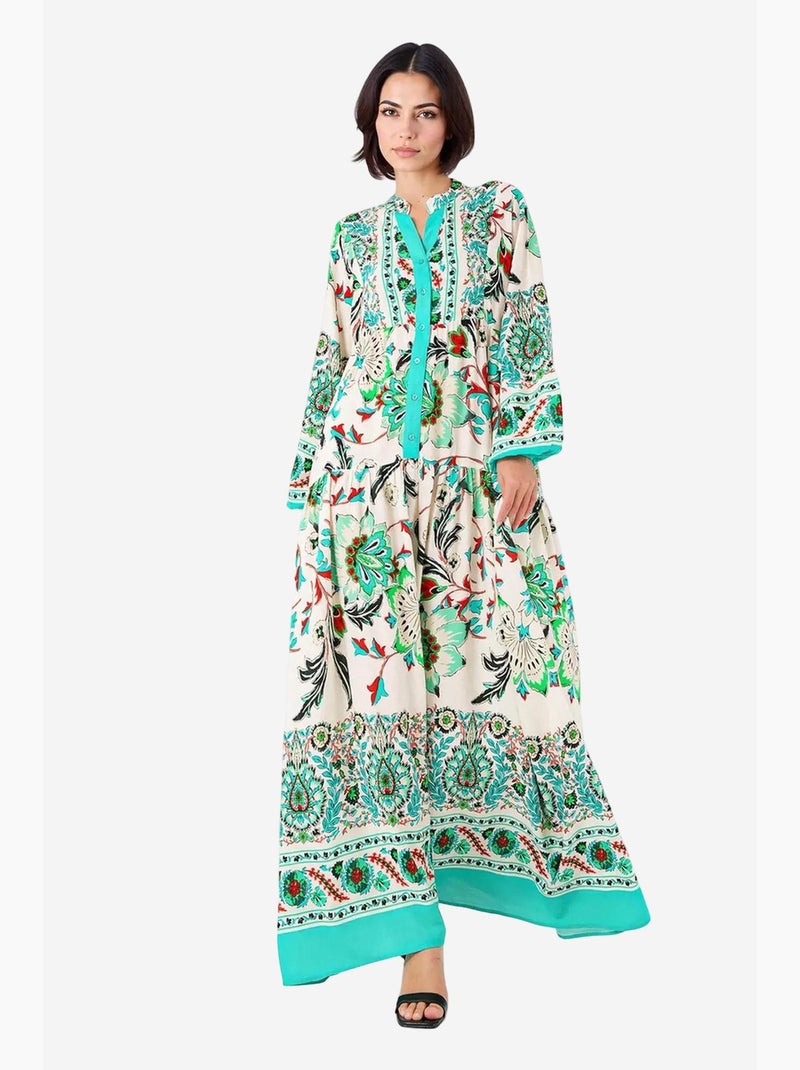 Vestido comprido estampado com decote em v bdart Turquesa - Kiabi