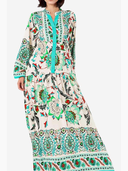 Vestido comprido estampado com decote em v bdart - Kiabi Vestido comprido estampado com decote em v bdart - Kiabi