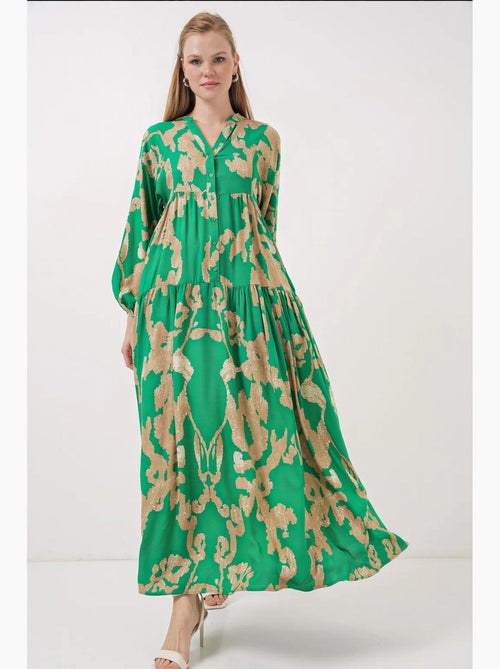 Vestido comprido estampado com decote em v bdart - Kiabi Vestido comprido estampado com decote em v bdart - Kiabi