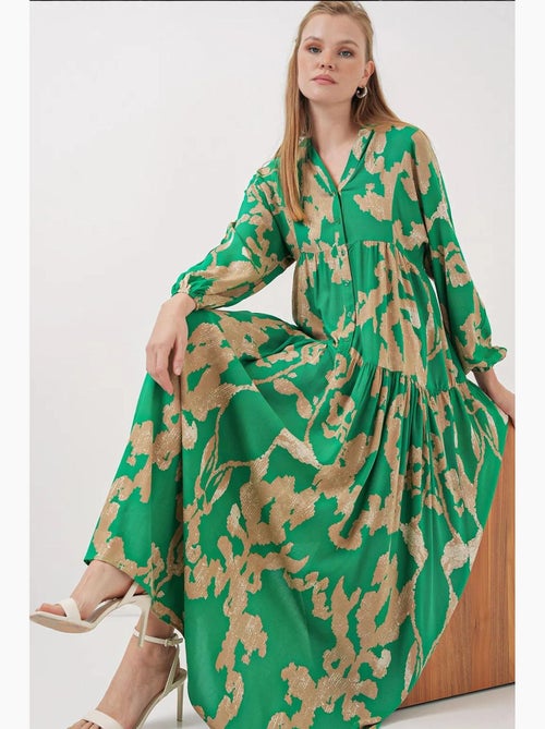 Vestido comprido estampado com decote em v bdart - Kiabi Vestido comprido estampado com decote em v bdart - Kiabi
