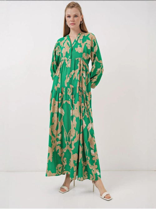 Vestido comprido estampado com decote em v bdart - Kiabi Vestido comprido estampado com decote em v bdart - Kiabi