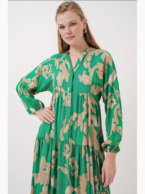Vestido comprido estampado com decote em v bdart - Kiabi Vestido comprido estampado com decote em v bdart - Kiabi