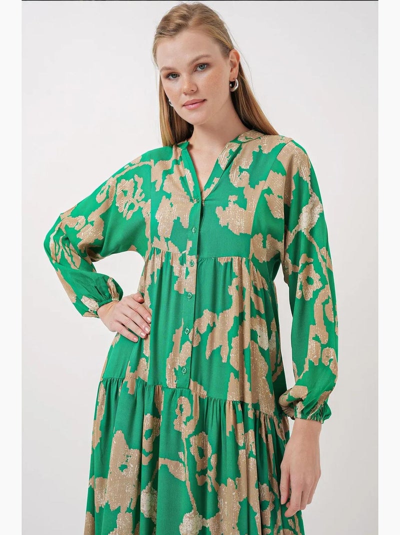 Vestido comprido estampado com decote em v bdart Verde anis - Kiabi