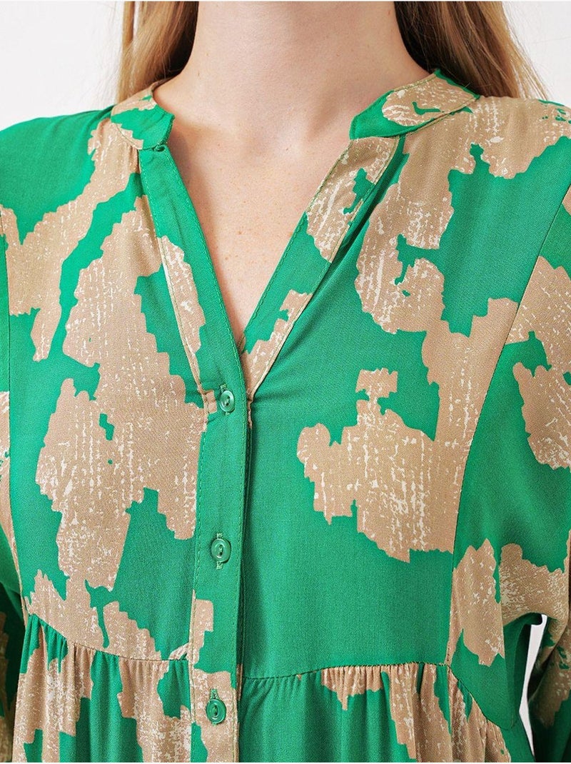 Vestido comprido estampado com decote em v bdart Verde anis - Kiabi