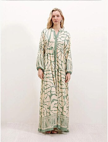 Vestido comprido estampado com decote em v bdart