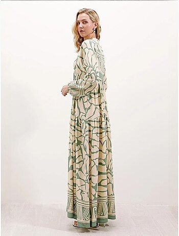 Vestido comprido estampado com decote em v bdart