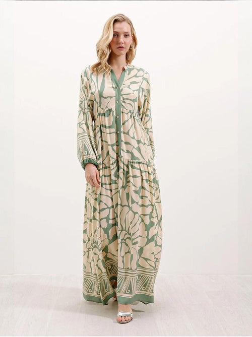 Vestido comprido estampado com decote em v bdart - Kiabi Vestido comprido estampado com decote em v bdart - Kiabi